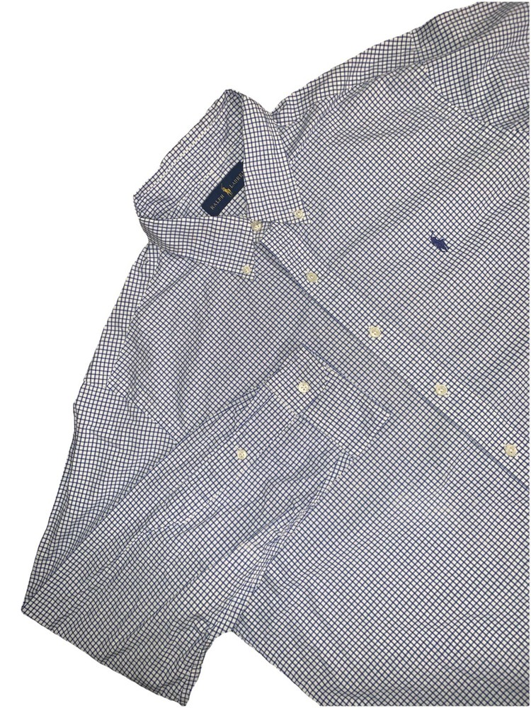 Ralph Lauren Mens XL Blue White Gingham Check Long Sleeve Button Down Shirt Pony