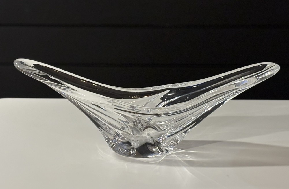 Daum France Signed 20” Modern Crystal Sculptural Centerpiece Bowl