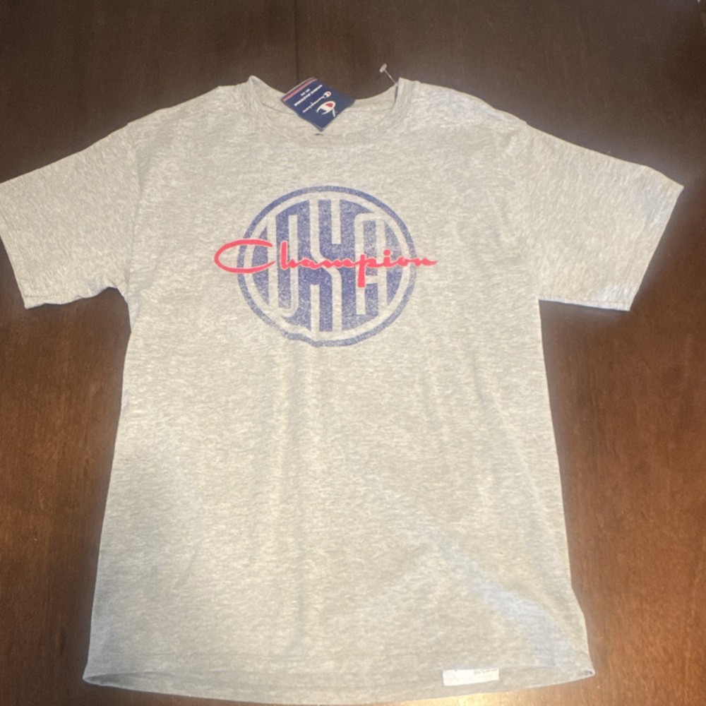 Champion Gray Graphic Logo Cotton Crew Neck Short Sleeve Men's T-Shirt Size M