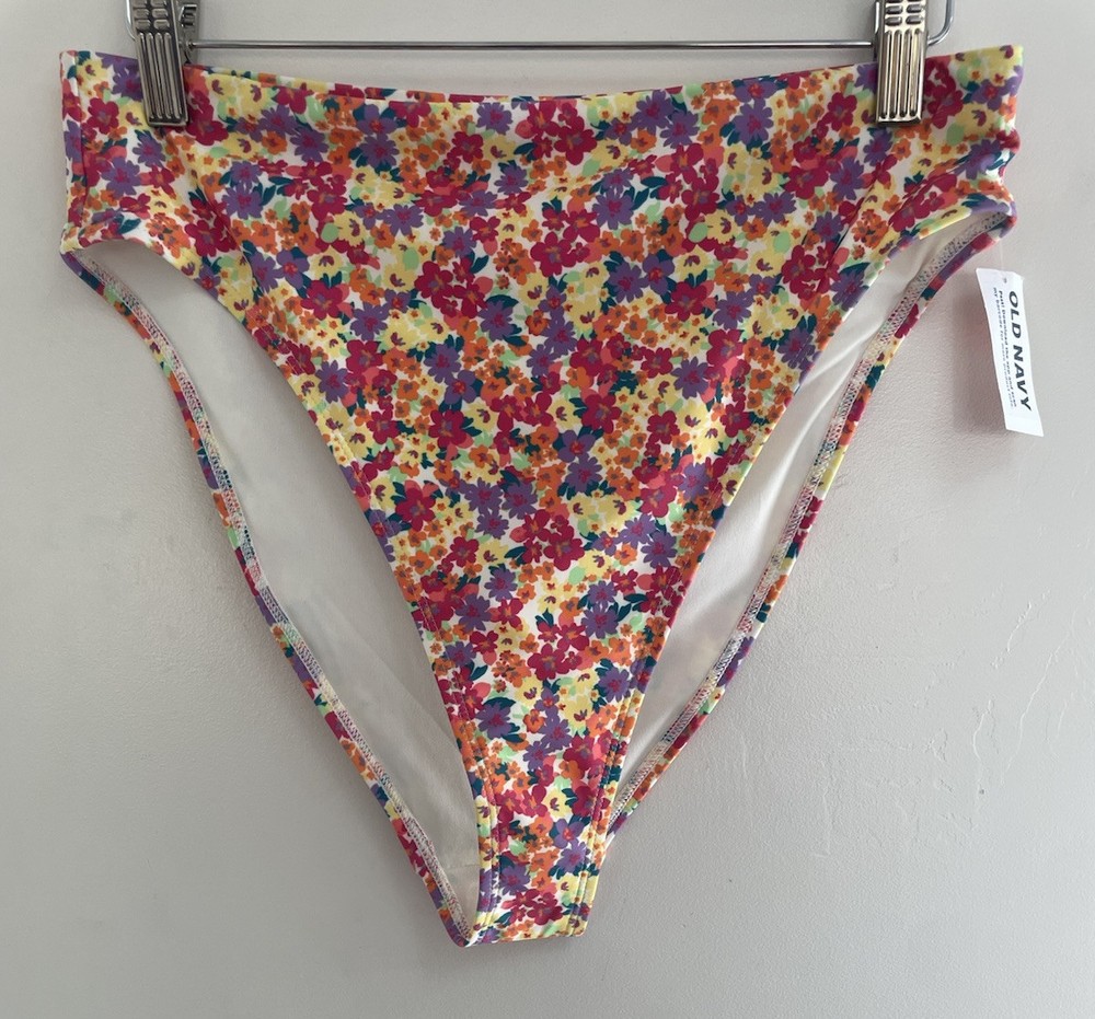 Old Navy Womens Colorful Floral Extra High Rise Lined Bikini Swim Bottom Ditsy M