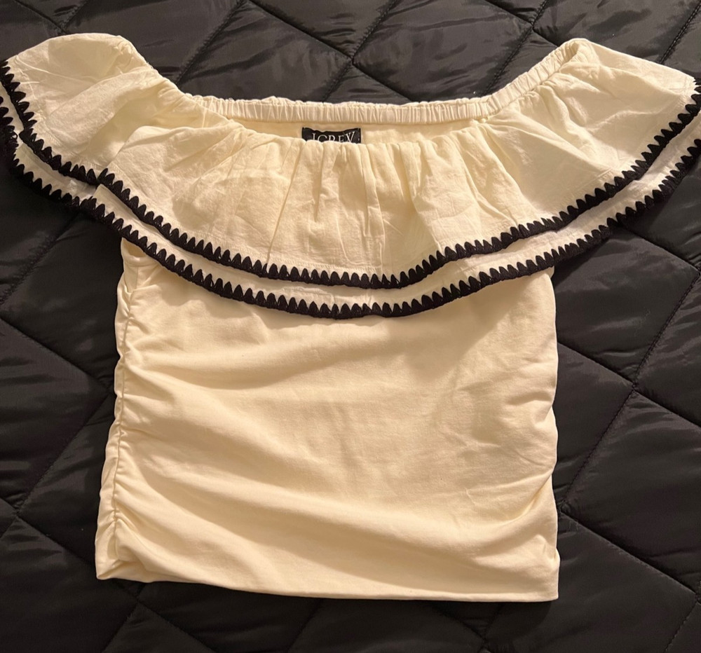 J.CREW NWT Off-the-shoulder Ruffle Top in Stretch Cotton Blend in Ivory-Size XS