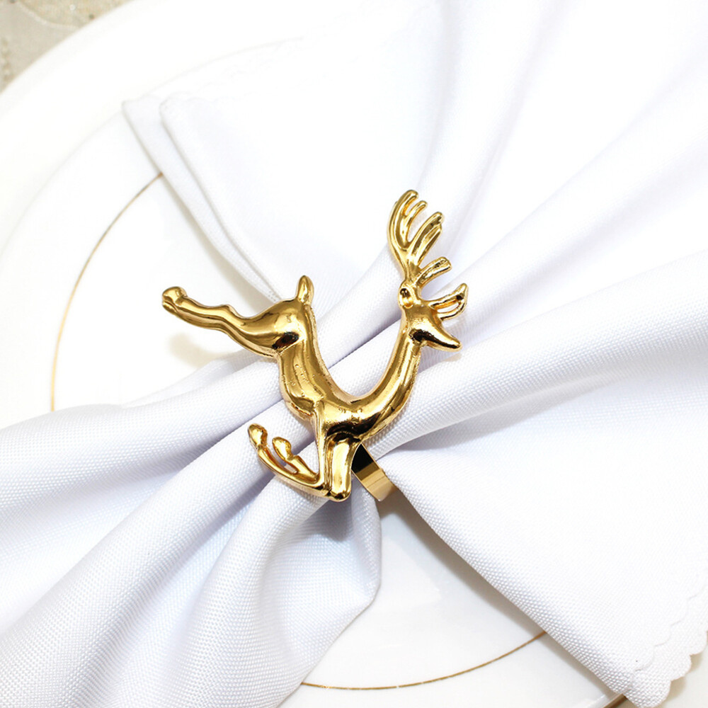 12 Gold Christmas Deer Napkin Rings for Festive Dining Decor