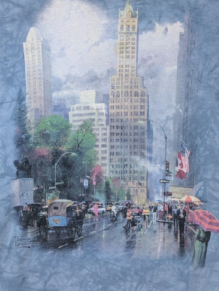 The Mountain Men's T-shirt Blue Thomas Kinkade New York Central Park 2XL #6456