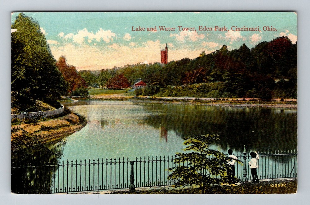 Cincinnati, OH-Ohio, Eden Park Lake Water Tower Scenic Vintage Postcard