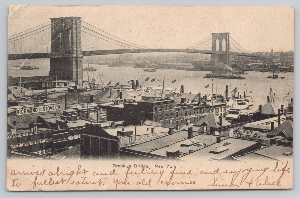 Brooklyn Bridge New York NY Postcard UDB 1908