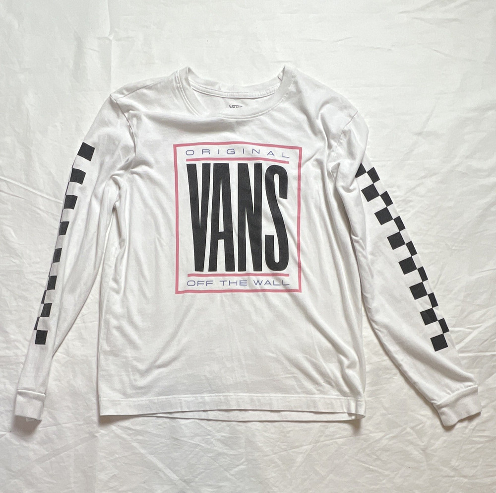 VANS Men's S White Off The Wall Graphic Logo Cotton Long Sleeve Crew T-Shirt