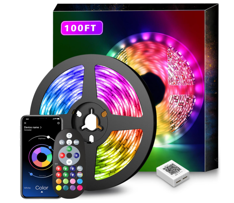 100ft LED Strip Lights - Music Sync, Color Changing, Smart Control
