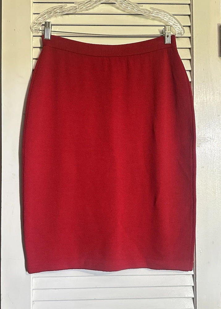 St John Women’s Red Santana Knit Pull On Pencil Skirt Size 8