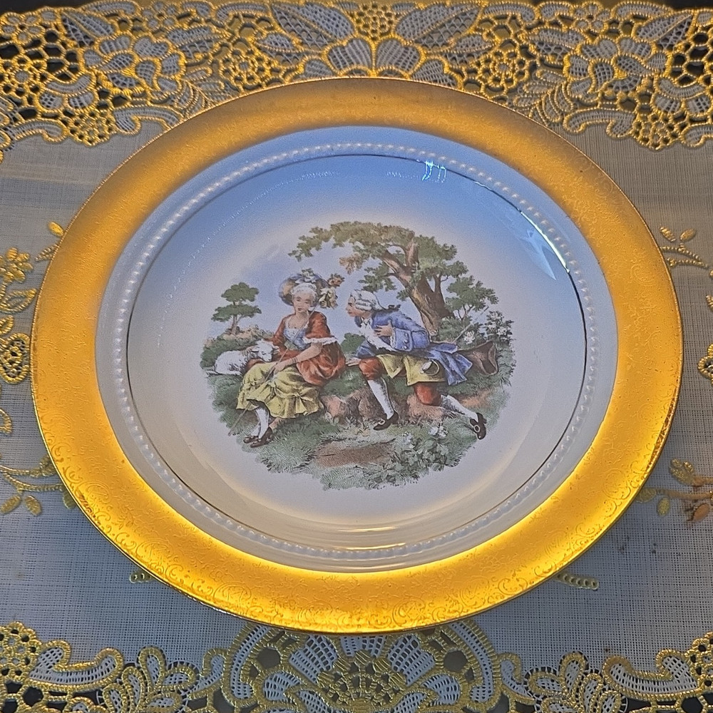 Bavaria Porcelain Decorative Plate Courting Couple Scene 22K Gold Rim