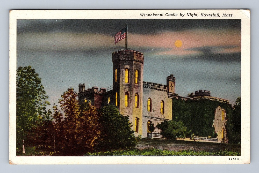 Haverhill MA- Massachusetts Winnekenni Castle By Night Vintage Postcard
