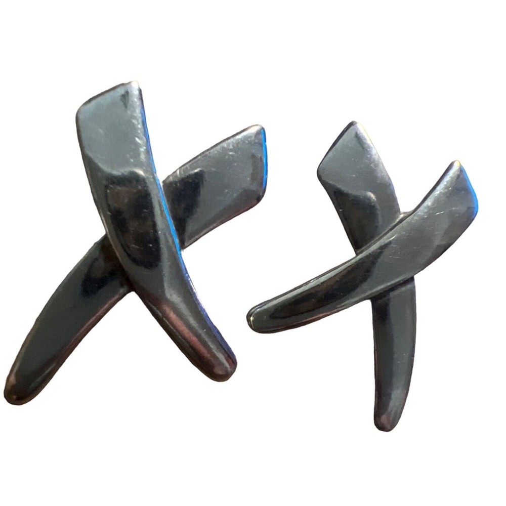 Vintage Silver Tone X Pierced Earrings Pins Brooch Jewelry Paloma Criss Cross