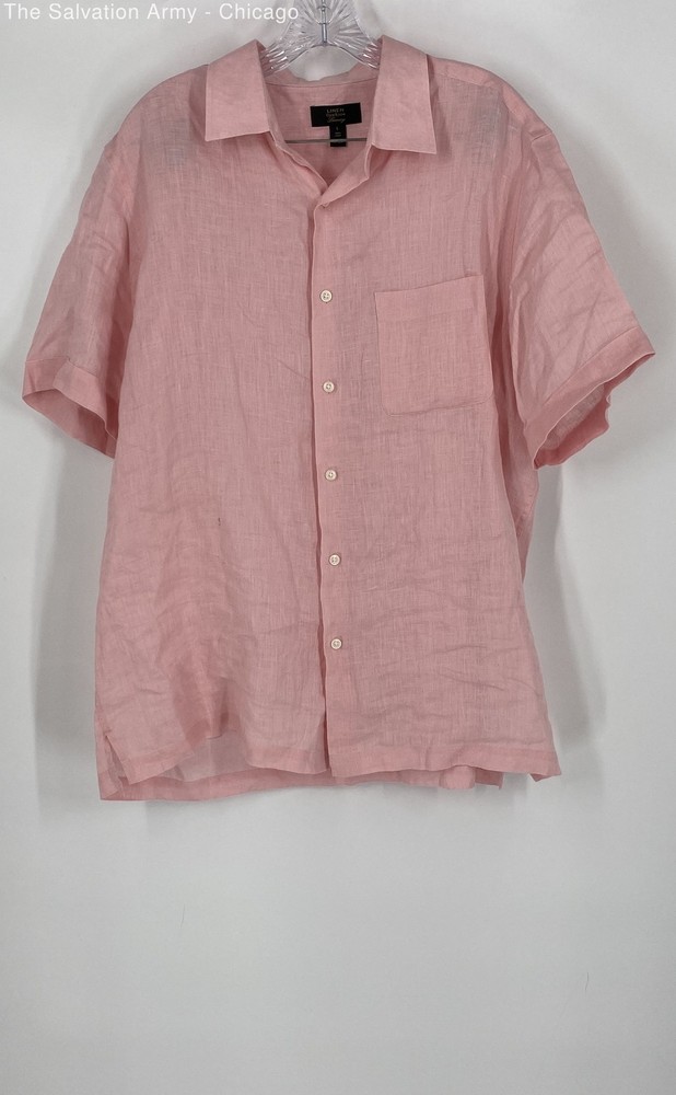 Club Room Mens Pink Linen Collared Short Sleeve Button-Up Shirt Size L