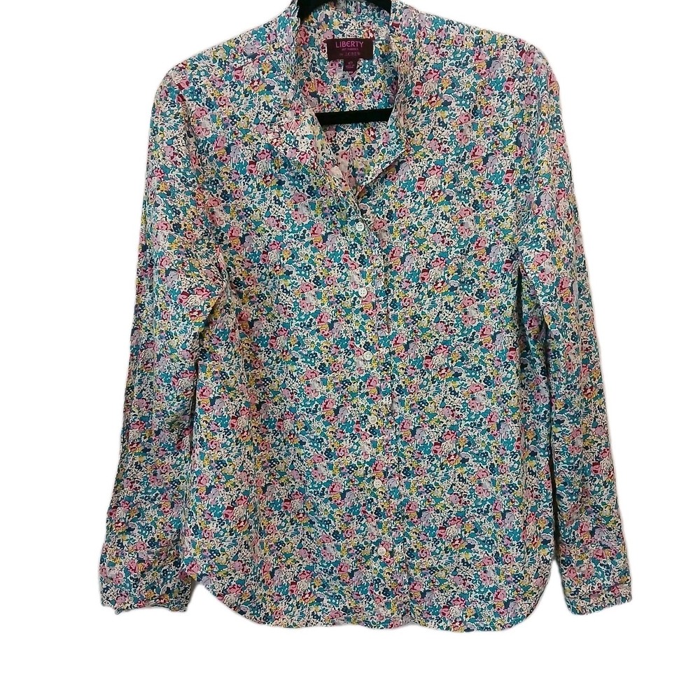 J. Crew Liberty Art Fabrics Women Size 10 Floral Button Down Ruffle Cotton Top