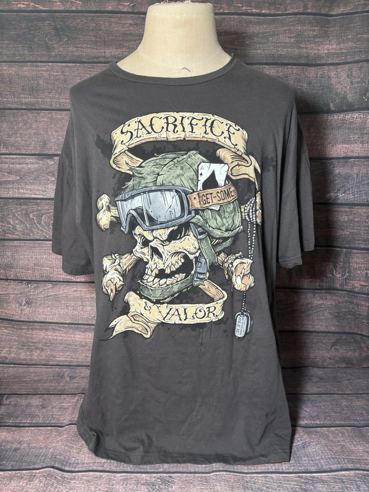 7.62 Design Military Sacrifice & Valor Graphic T Shirt Army Marines Gray 2XL