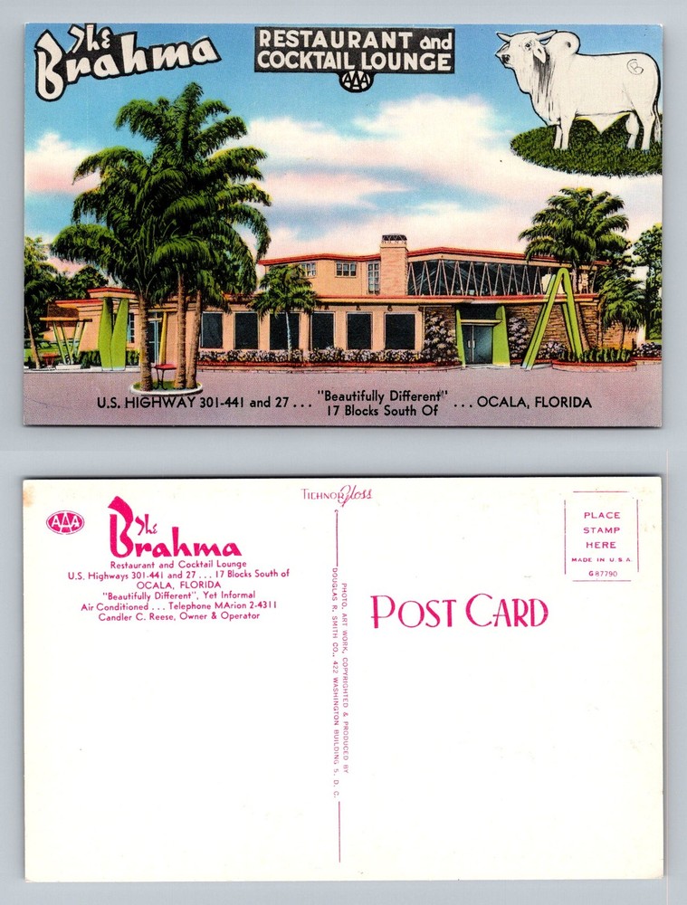 Ocala, FL-Florida, Brahma Restaurant And Cocktail Lounge Vintage Postcard