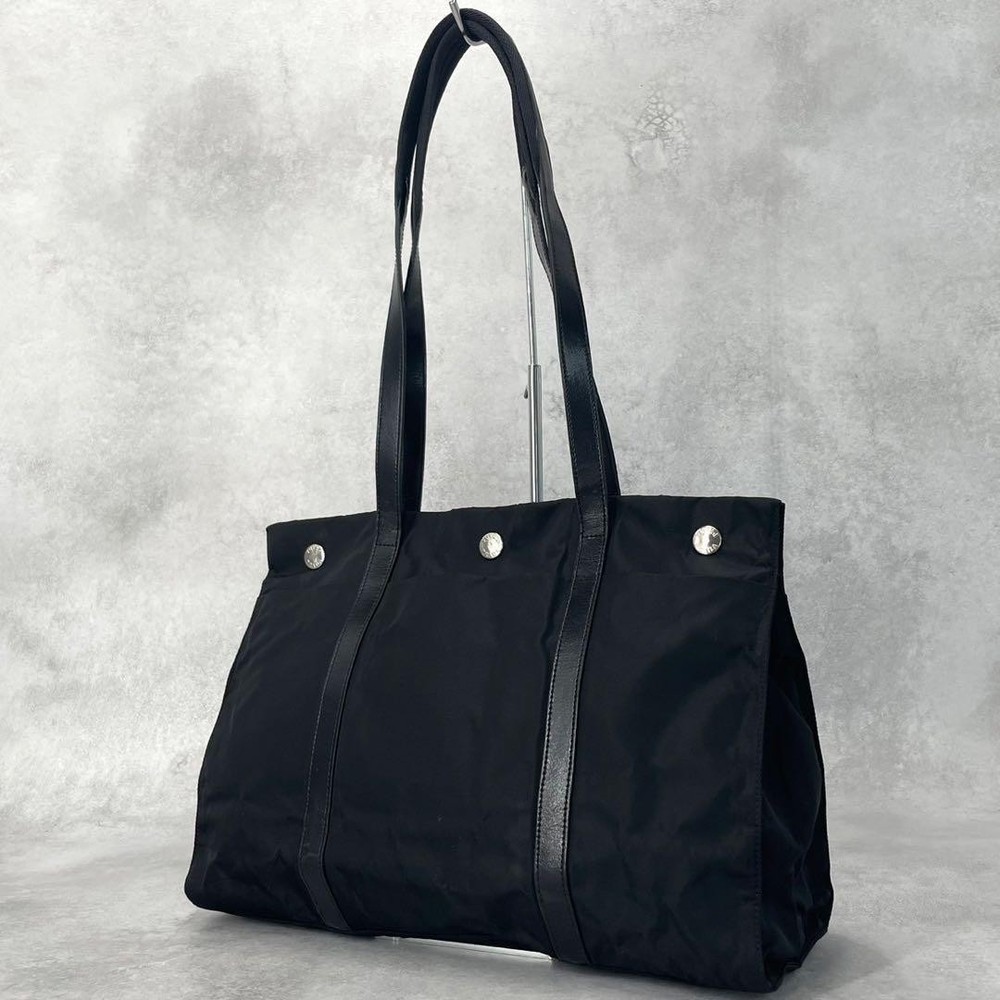 Prada Black Nylon Tote Bag with Leather Logo Fittings and A4 Size Capacity