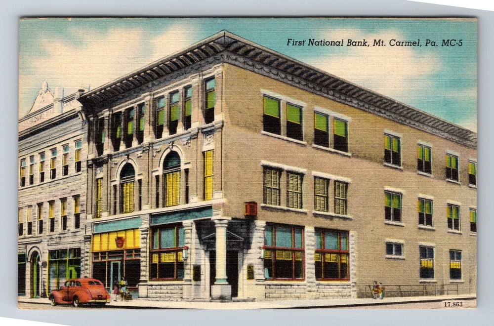 Mount Carmel PA-Pennsylvania First National Bank Building Old Vintage Postcard