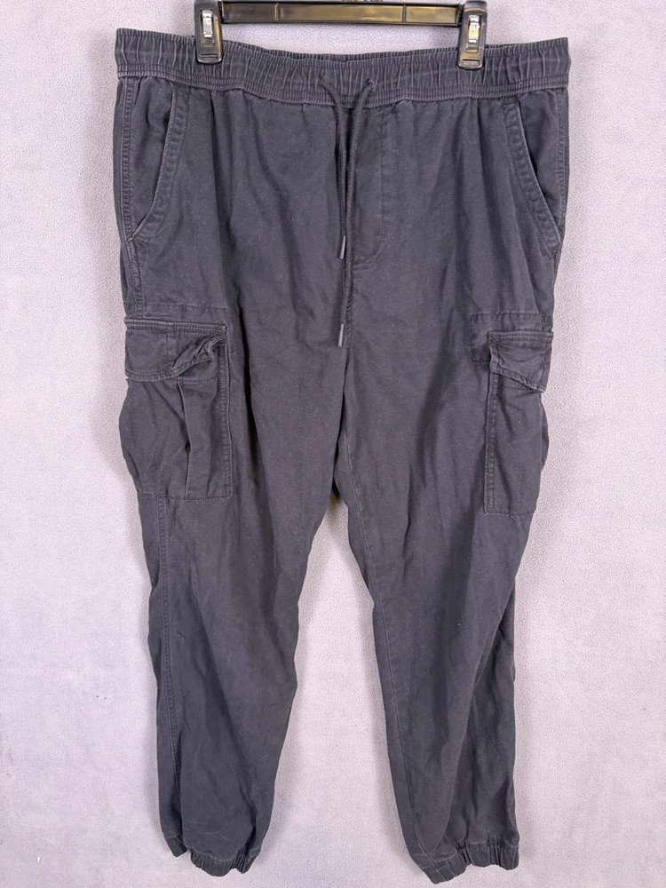 Aeropostale Jogger Pants Men XL Black Cargo Pockets Tapered Leg Elastic Waist