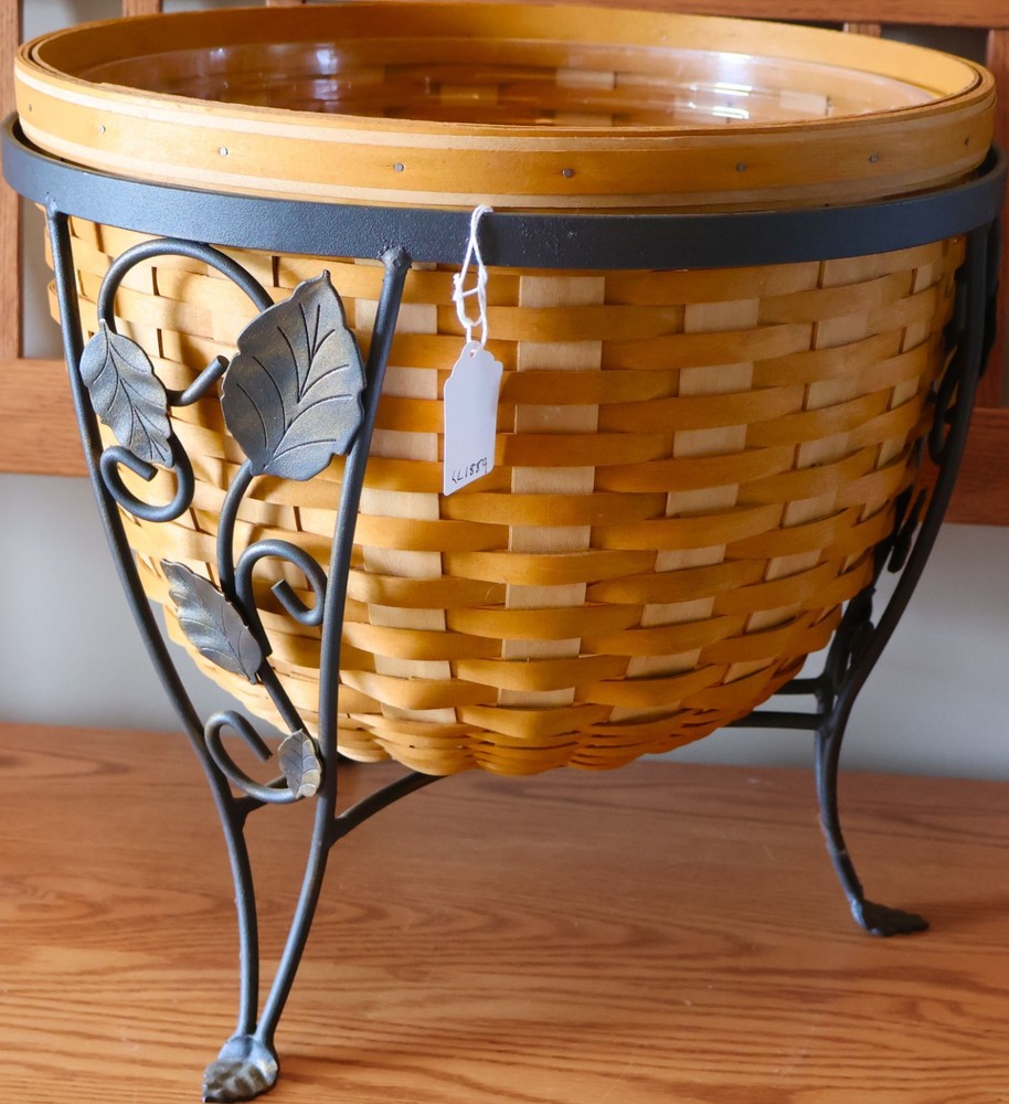 Longaberger 2004 XL Ficus Planter Basket Lid Protector Wrought Iron Stand