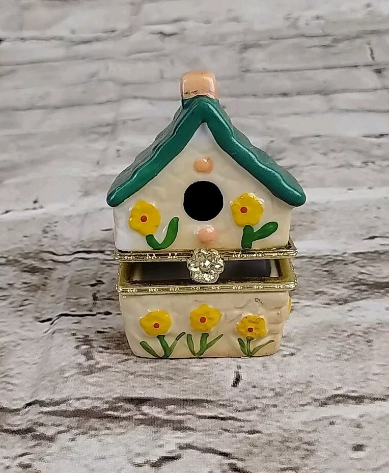 Vintage PHB Bird House Floral Hinged Trinket Box Without Charm