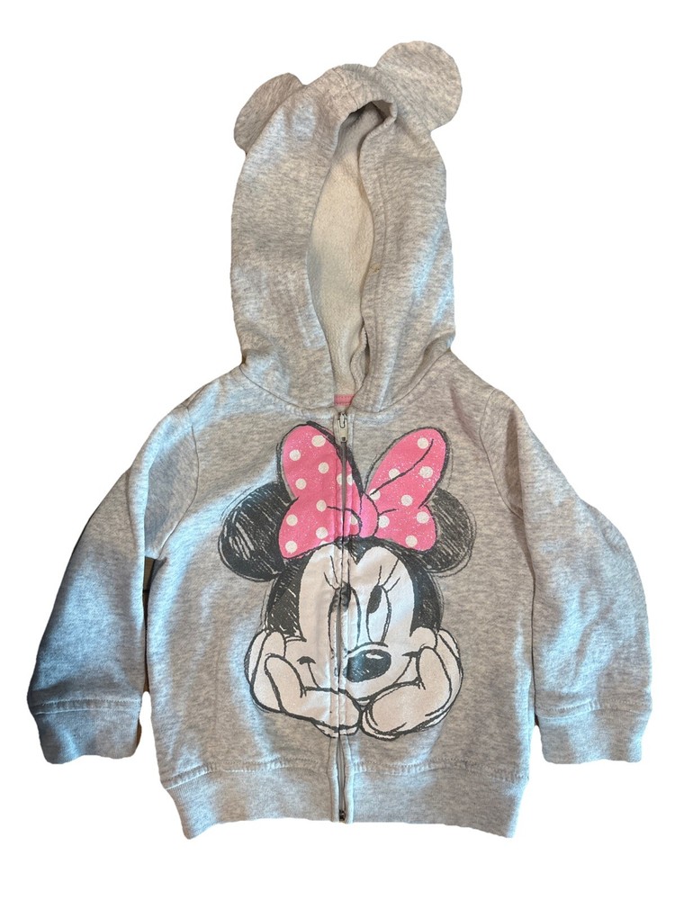Disney Minnie Mouse Zip Up Hoodie With Ears Girls Toddler 18 Months (Gray)