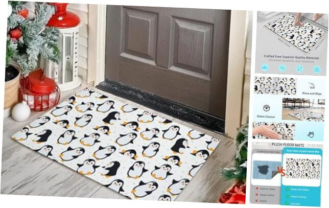 Cute Penguins Non-Slip Welcome Doormat for Home Entrance Garage and Porch