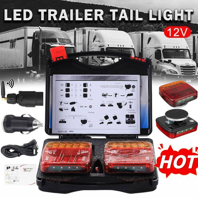 2-Pin 7-LED Magnetic Wireless Trailer Tail Light Kit for Trucks