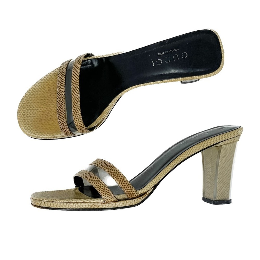 Gucci Y2K vintage Karung PVC block heel slide sandals in tan size 7.5
