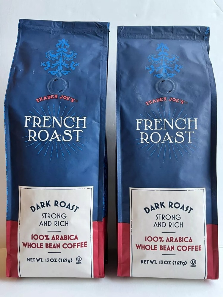 2 Trader Joe's Joes French Roast 100%Arabica Whole Bean Coffee Dark Roast13oz ea