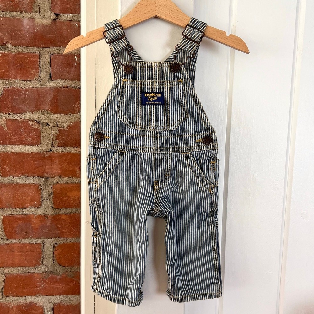 Vintage 90s OshKosh B’gosh Baby Overalls 3 Months Hickory Stripe Denim Vestbak