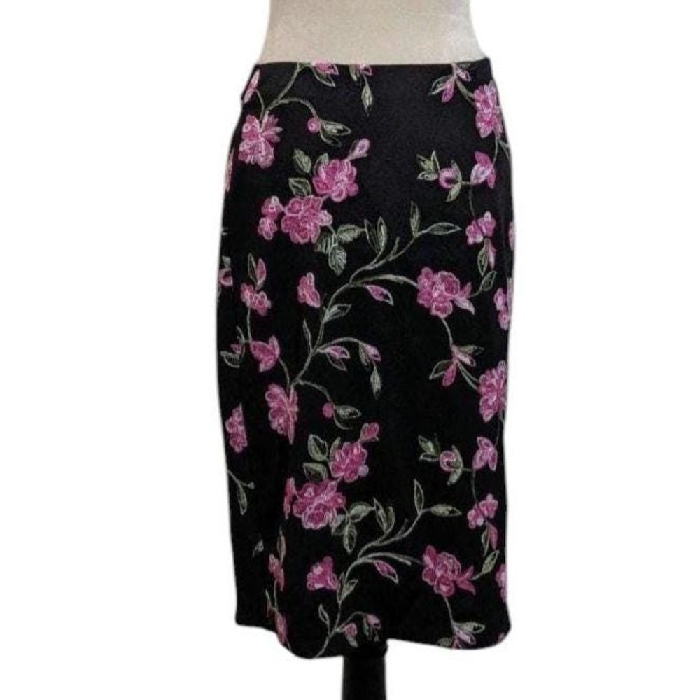 Vintage Y2K Floral Midi Skirt, Black Pink Fairycore Coquette Small