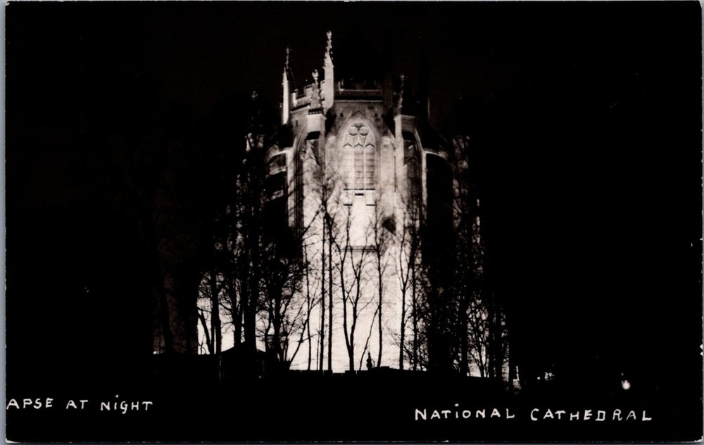 National Cathedral APSE AT NIGHT RPPC Washington DC Postcard 1950s