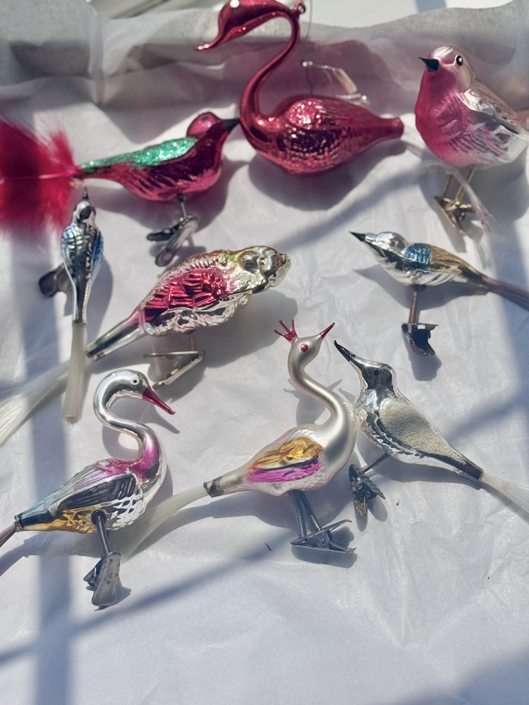 Vintage Mercury Glass Bird Clipon Christmas Tree Ornaments Swan Cockatiel Lot 9