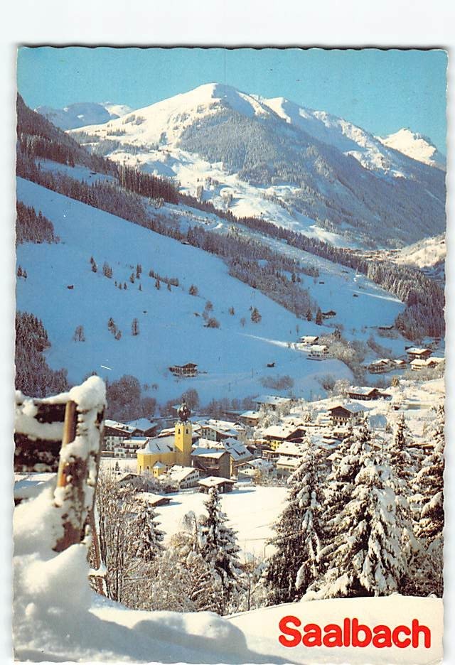 Postcard Saalbach Ski Resort Area in Austria