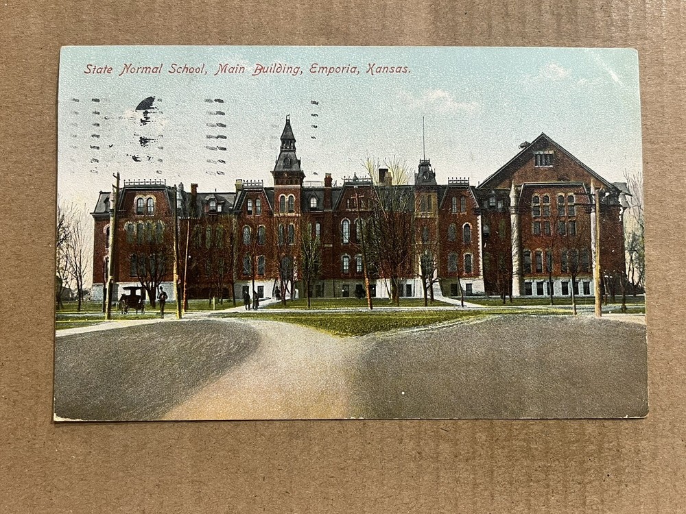 Postcard Emporia KS Kansas State Normal School Main Campus Building Vintage 1908