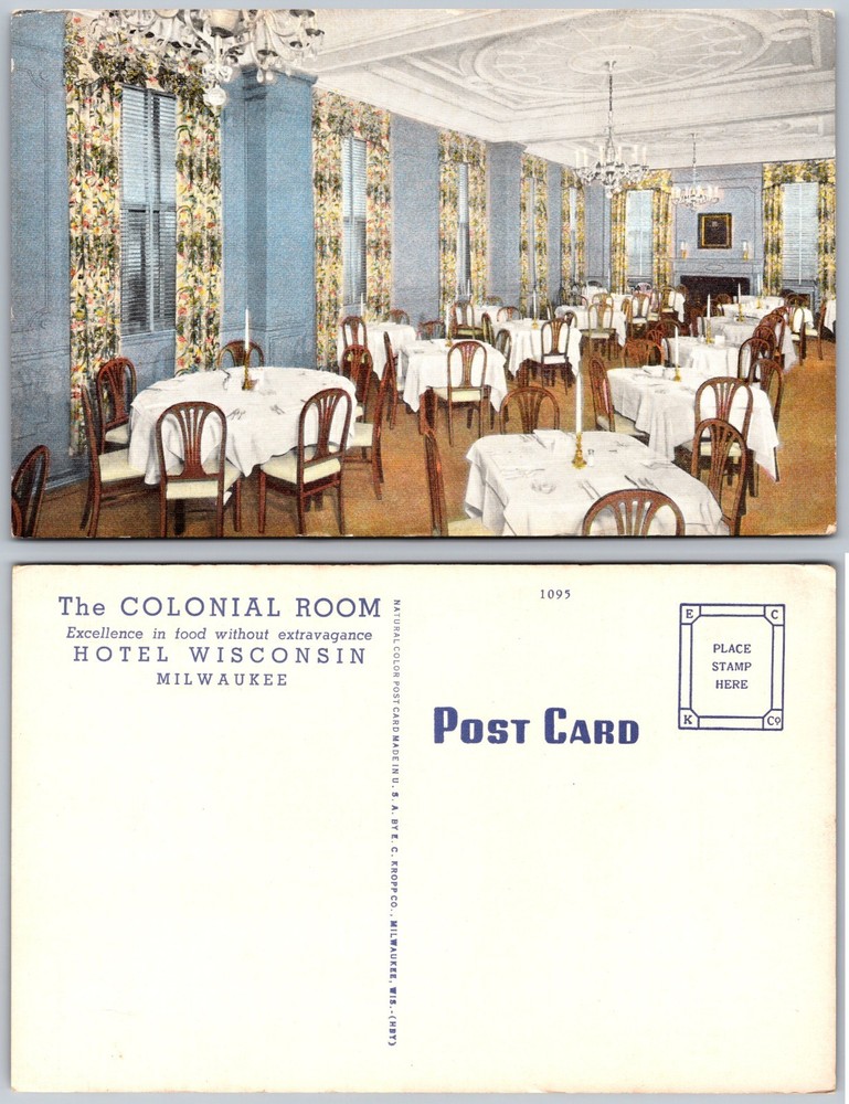 Colonial Room Hotel Wisconsin Milwaukee Postcard