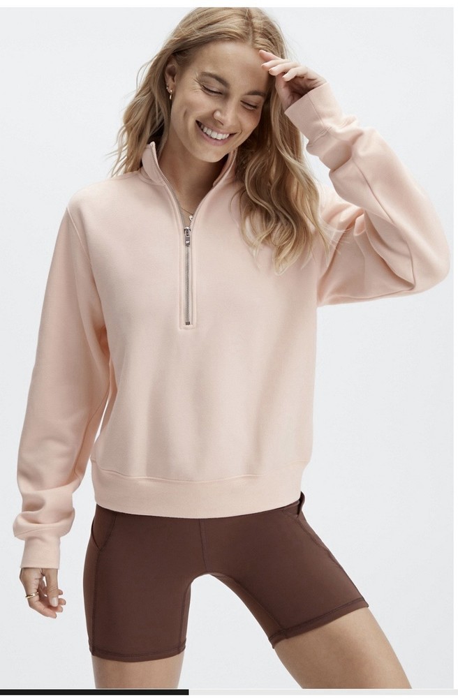 Fabletics Women’s XL Quarter Zip Pullover Sweatshirt Peach Pink Athletic