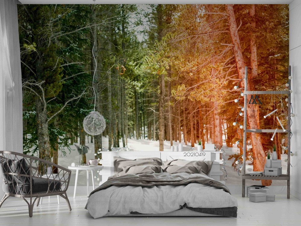 3D Pine Forest Winter Landscape Wall Murals Wallpaper Murals Wall Sticker