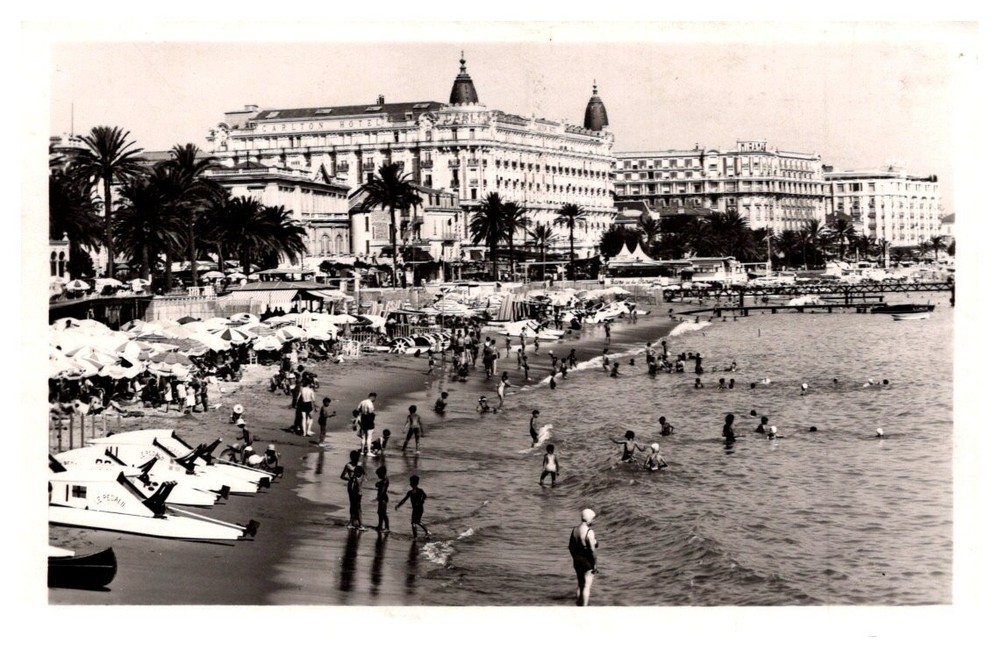 c1946 Bathers At The Beach Cannes France Real Photo Vintage Postcard