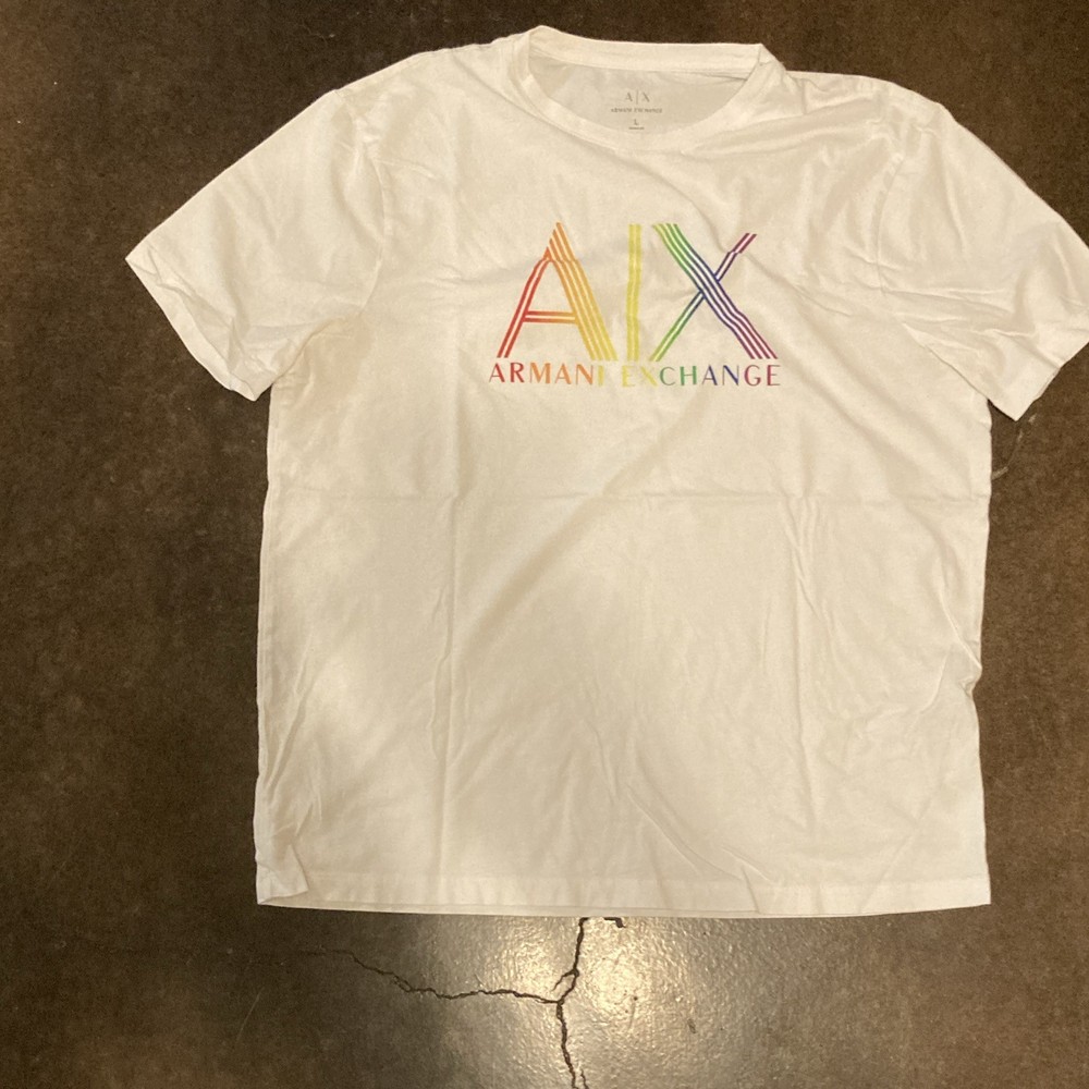 Armani Exchange Men's L White Logo Graphic Crew Neck Short Sleeve T-Shirt