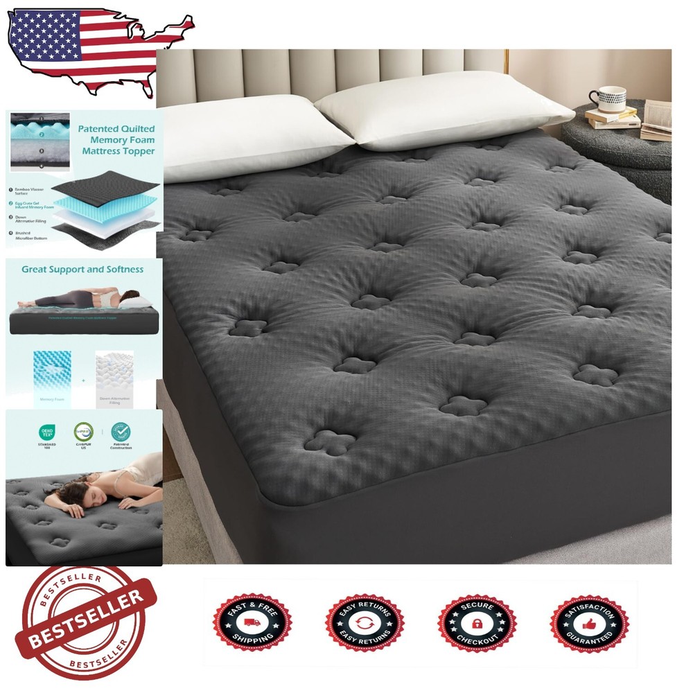 Supportive 72x84 California King Memory Foam Topper - Breathable & Stretchable