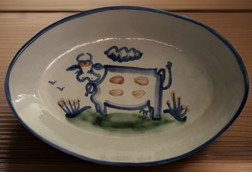 MA Hadley 11” Cow Platter Stoneware Pottery Oval Tray Serving Dish Signed