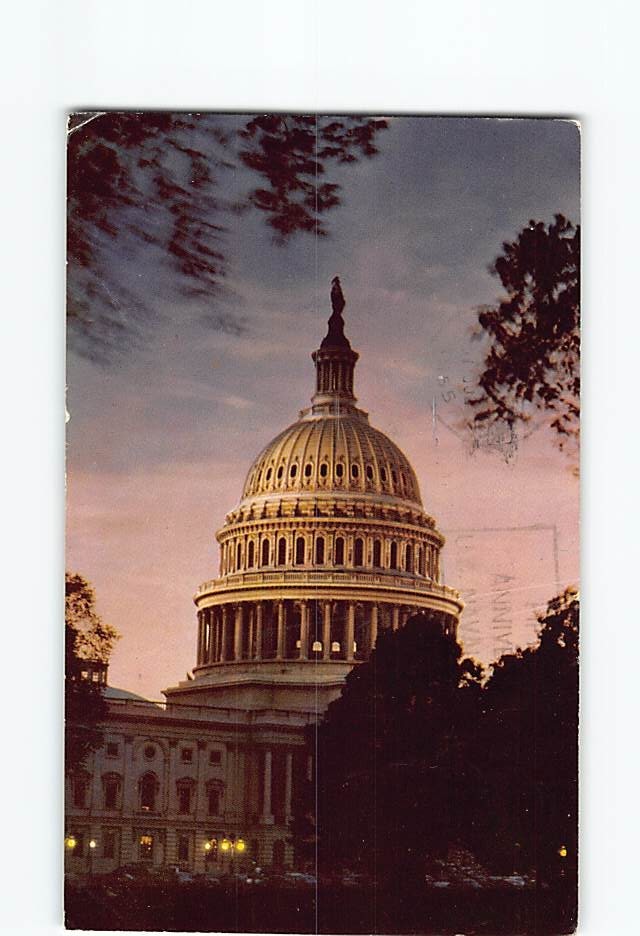 Postcard United States Capitol at Night Washington DC USA