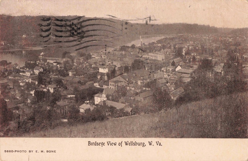 Birdseye View of Wellsburg West Virginia WV 1908 Postcard