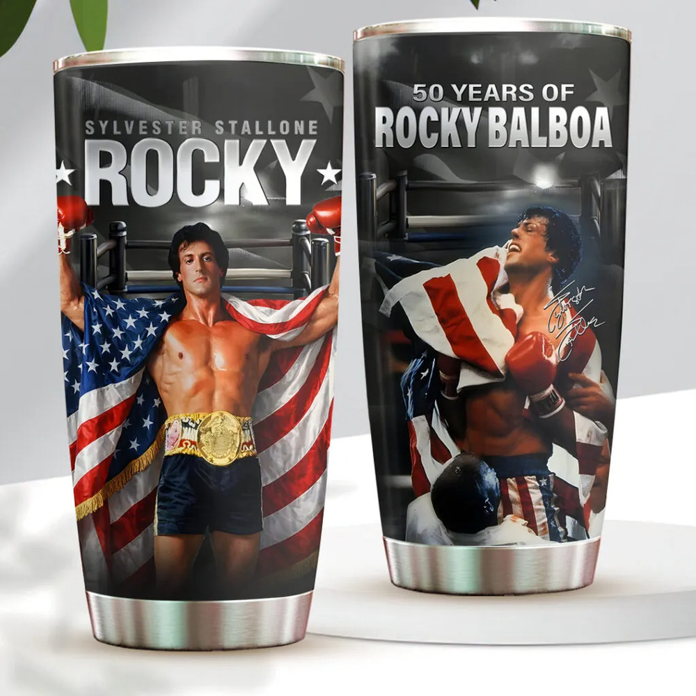 Rocky Balboa American Flag Tumbler 50 Years Sylvester Stallone Boxing Gift 20oz