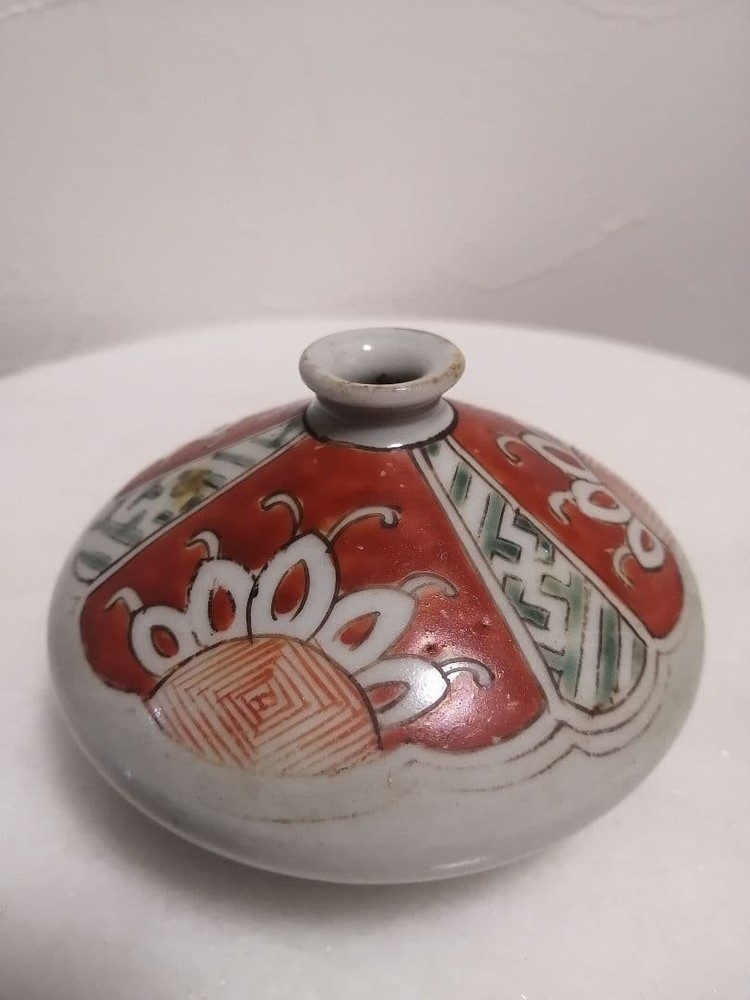 Antique Imari Vase Small Edo 19th C Japanese Pottery Oil Pot Ceramic 3.5 inch