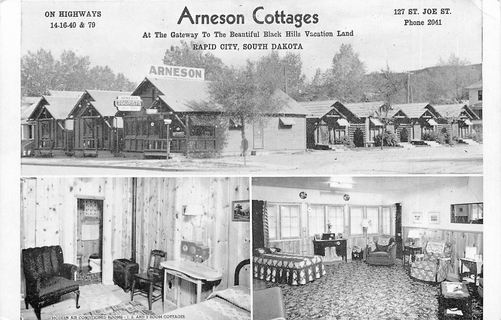 1950s Rapid City South Dakota Arneson Cottages multi View Espe Postcard 26-3883
