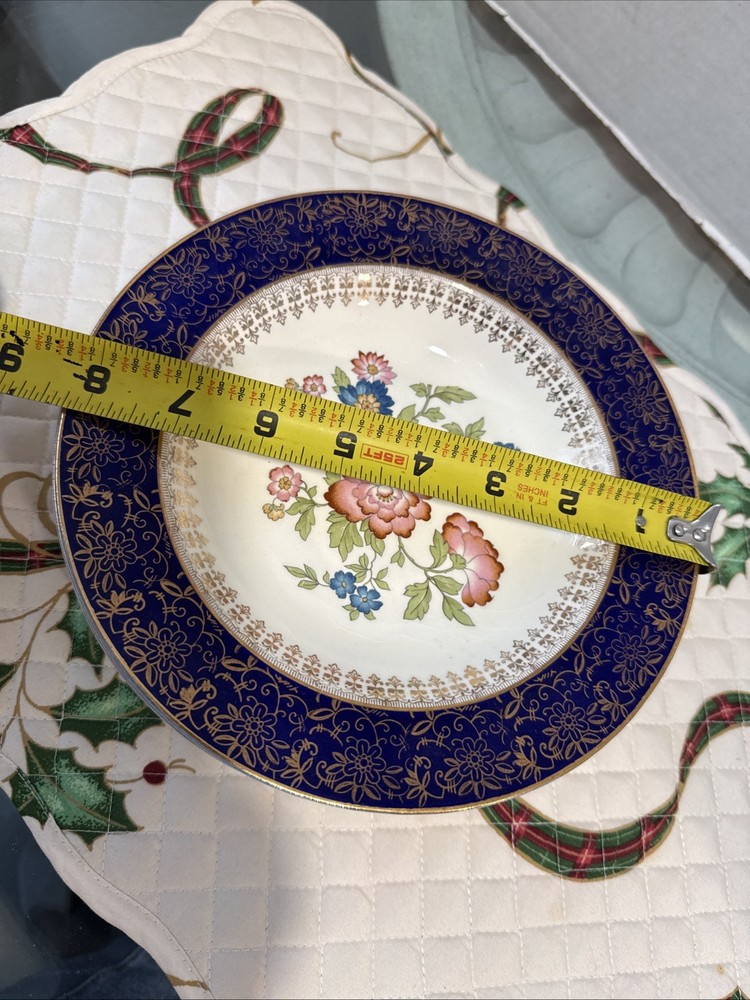 Steubenville China Cobalt Blue & Gold Rimmed Floral Dinner Plate8.25”