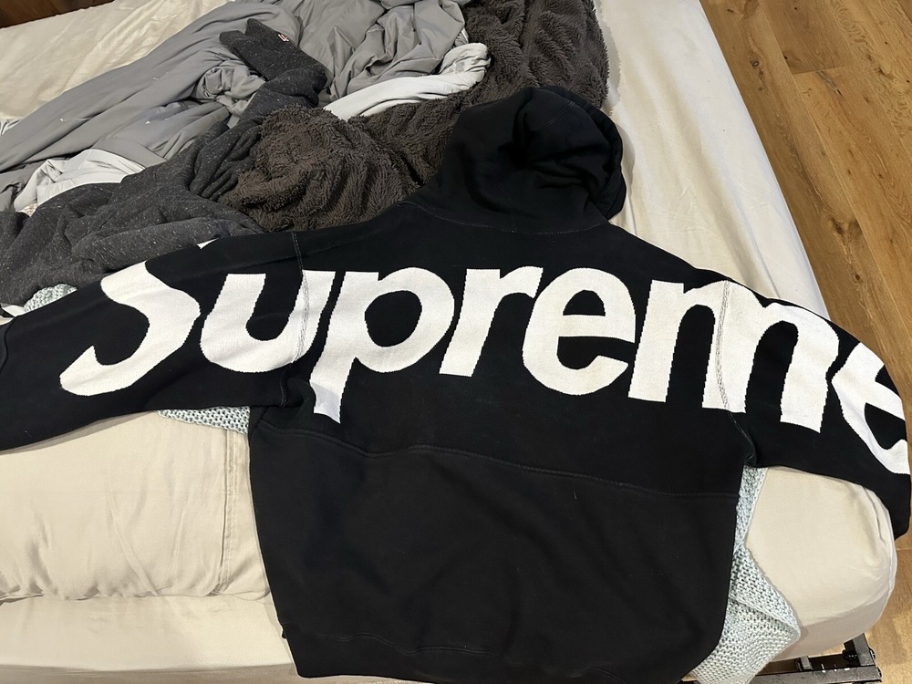 Supreme Big Logo Jacquard Hooded Sweatshirt Hoodie Black Large FW23, Worn Twice