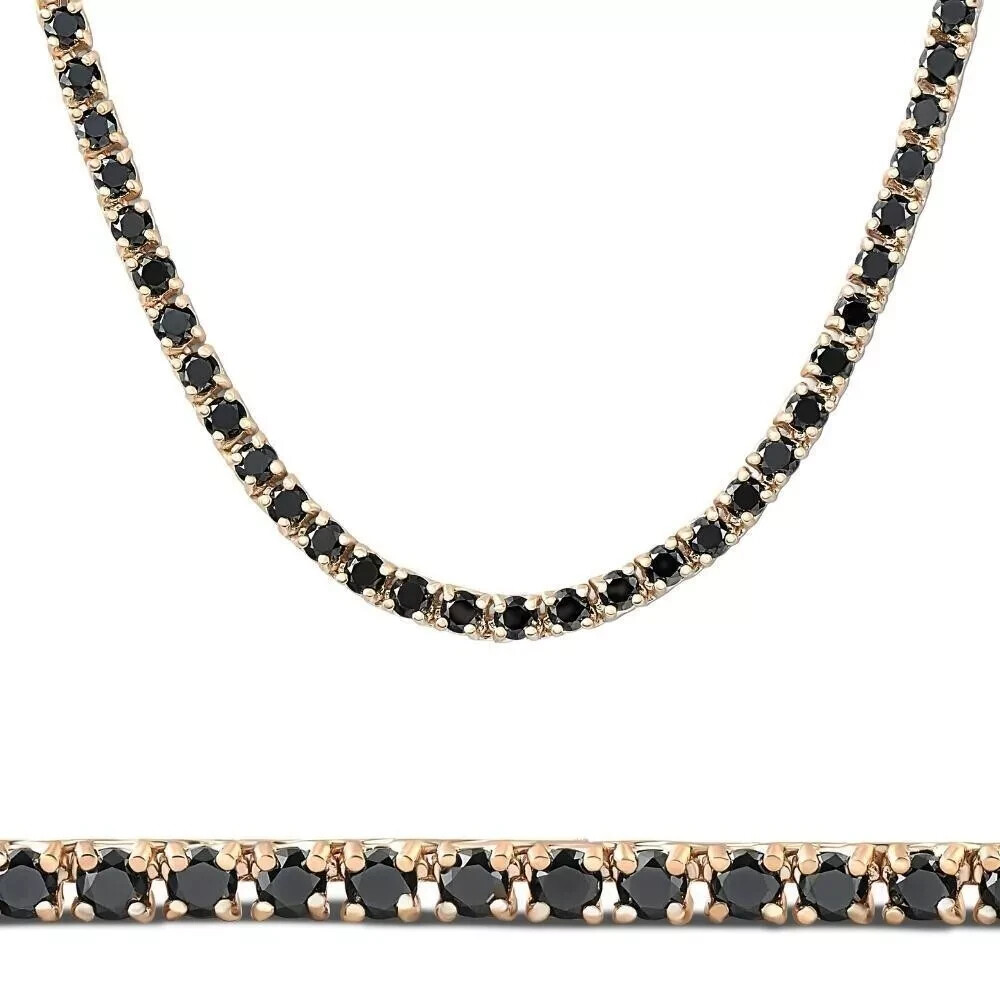 13Ct Black Diamond Tennis Necklace 14k Yellow Gold Plated Lab Created Round 20